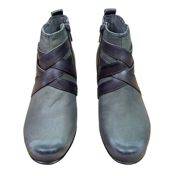 Earth Brands Footwear Multi-Strap Emerald Gray Leather Ankle Boots - Size 6 - Picture 3 of 10